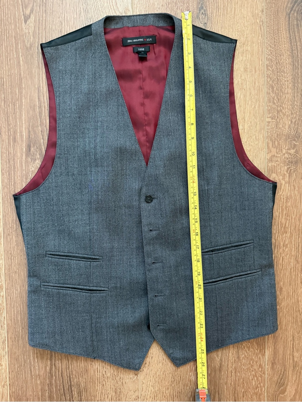 #JohnVarvatos LUXE Wool Blend Vest Gray with burgundy red lining Size 38